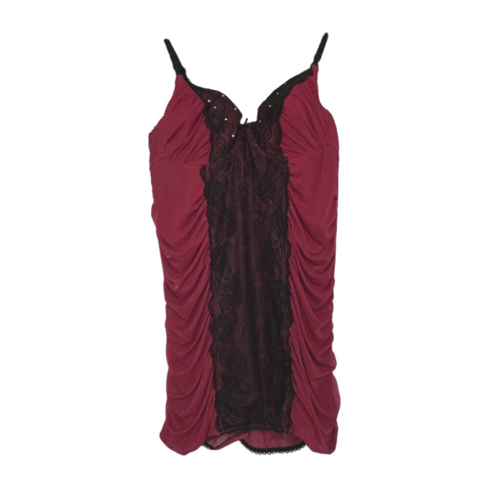 Womens Y2K Lingerie Dress Size 1X Maroon Black Whimsigoth Romantic Grunge Punk